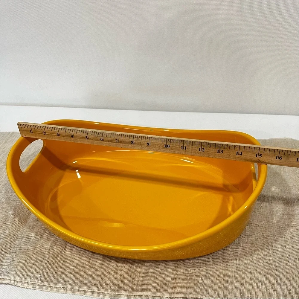 Rachel Ray 4 Quart Oval Baker Dish Yellow Mustard Stoneware Glazed Glassy